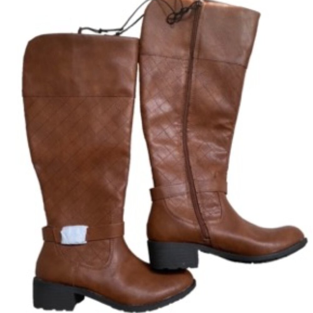 St. John's Bay Deer Cognac Brown Synthetic Tall Riding Boot Quilted Size 7